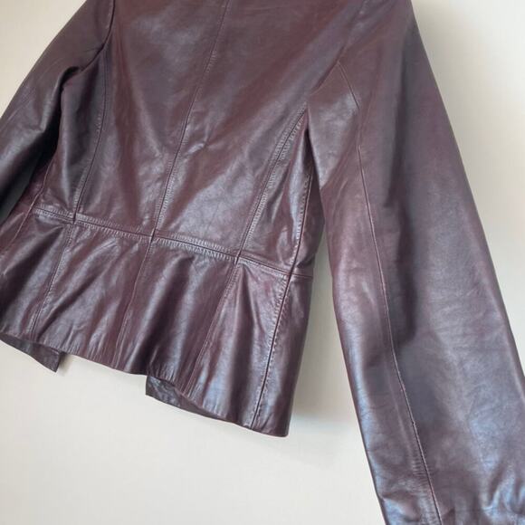 Y2K 90’s CHEVIGNON TRUCKER JACKET BLAZER COW GRAIN LEATHER MAROON SZ L VERSATILE - Picture 9 of 16